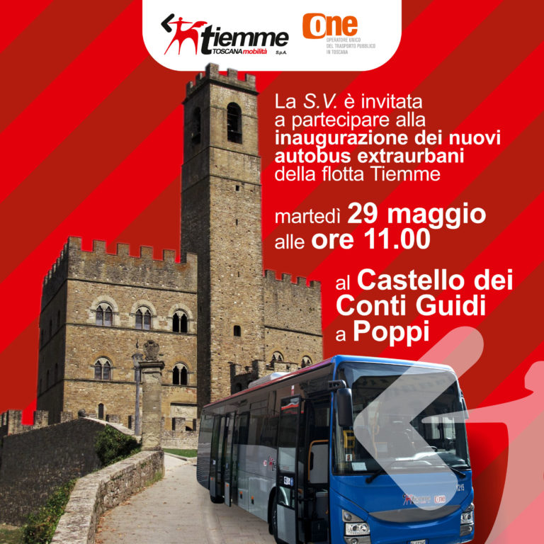 Poppi: nella piazza del Castello, la presentazione dei nuovi autobus extraurbani della Tiemme