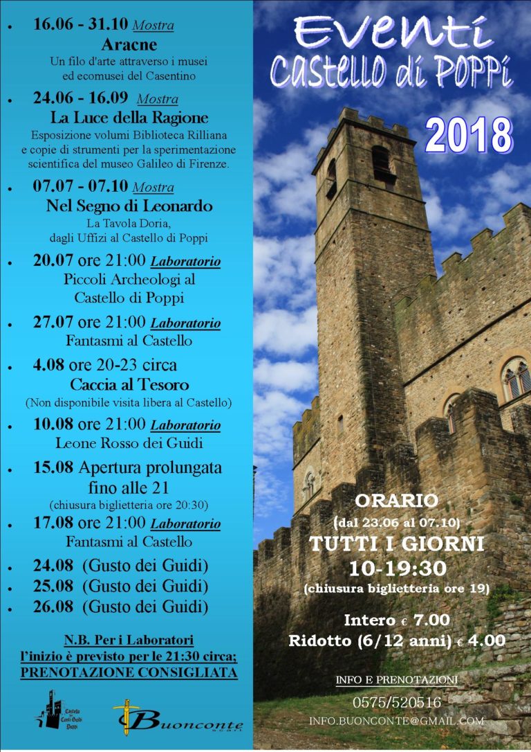 Ecco gli appuntamenti dell’estate 2018 al Castello di Poppi