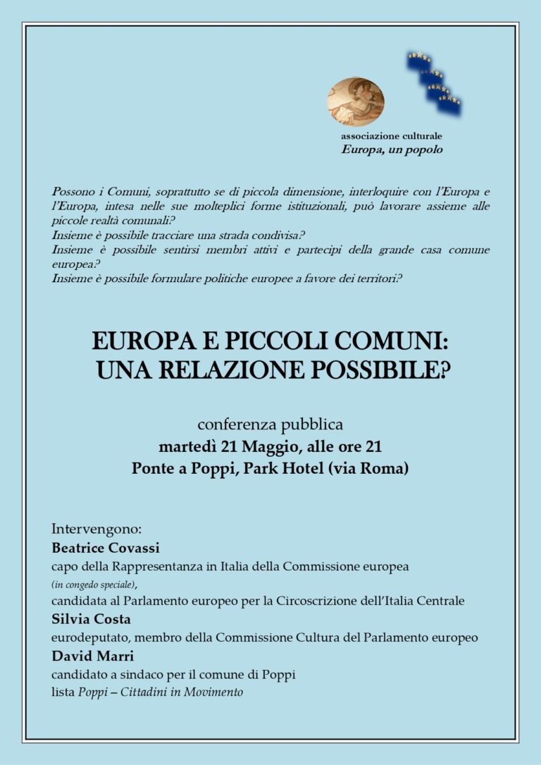 Europa e piccoli comuni, David Marri (candidato a Poppi): «Quale relazione?». Dibattito pubblico martedì 21